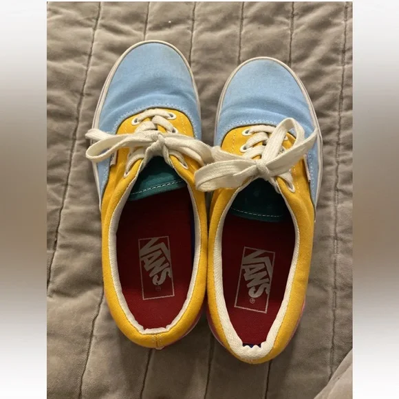 Vans low top, tie shoes, colorblock, M6, W7.5, Yellow, Blue - Picture 5 of 7